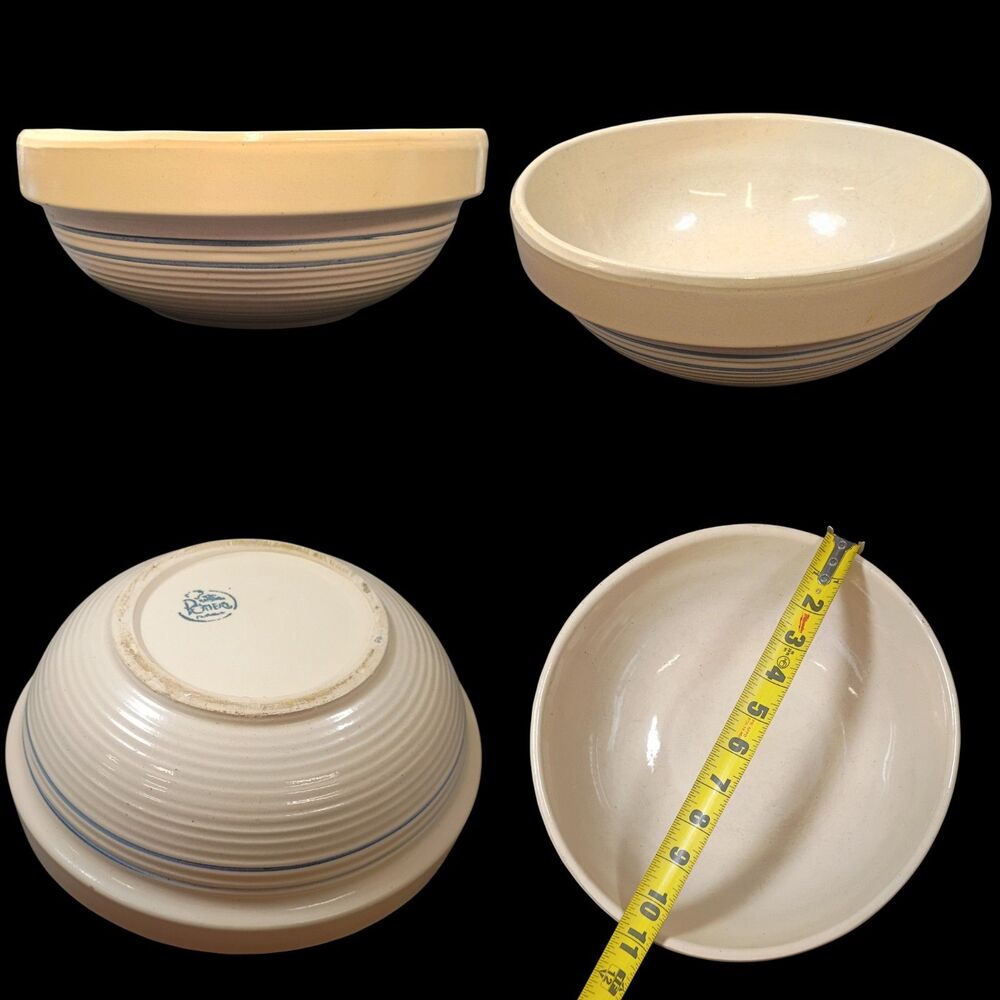 Vintage Marshall Pottery 10 1/2" bowl Large Texas Stoneware Colonial blue stripe